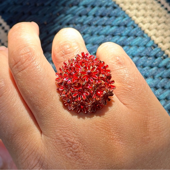 Vintage Ruby Daisy Flower Gold 14k plated  Ring - Picture 10 of 11